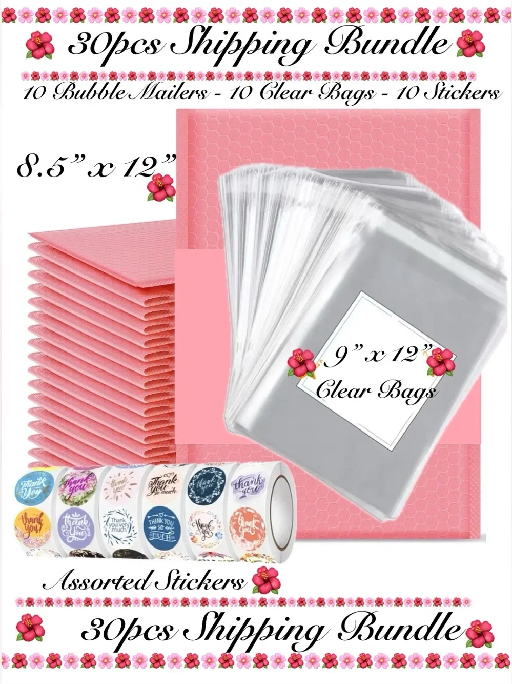 30pcs Shipping Kit  ⭐️10-Bubble Mailers ⭐️10-Clear Bags ⭐️10-Thank You Stickers