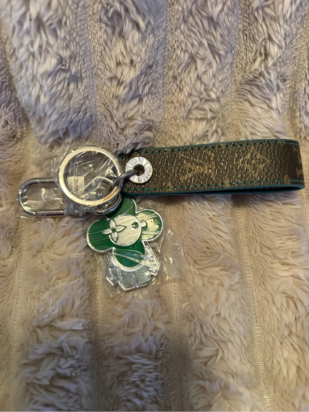 Leather Key Fob with Green Flower Charm
