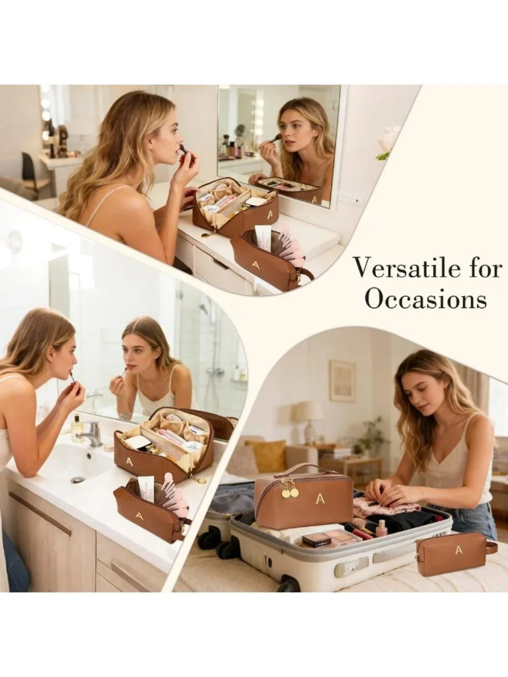 Personalized Initial Makeup Bag for Women | Travel Toiletry & Cosmetic