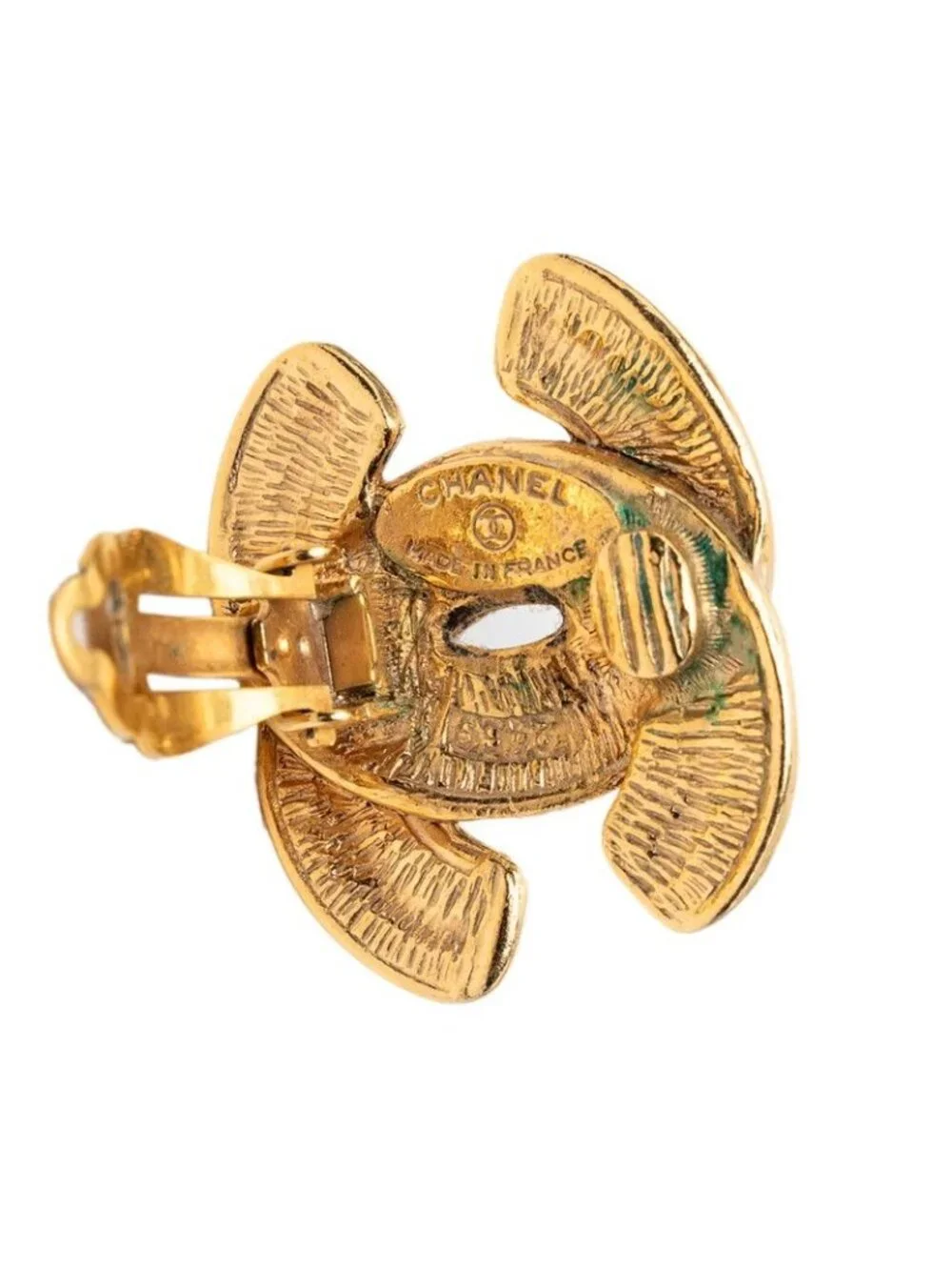 Chanel Vintage Quilted CC Logo Earrings Gold Plated