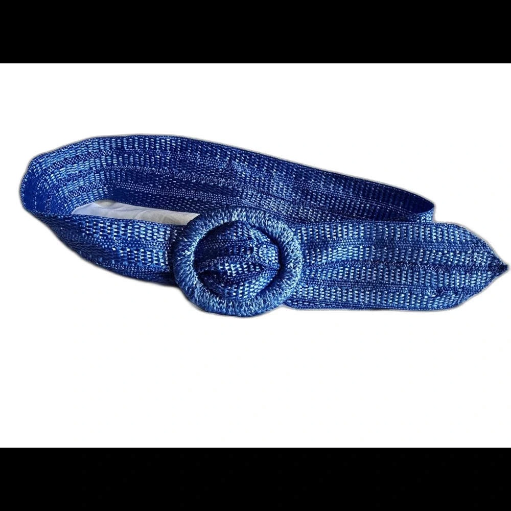 Vintage Straw Royal Blue Waist Belt