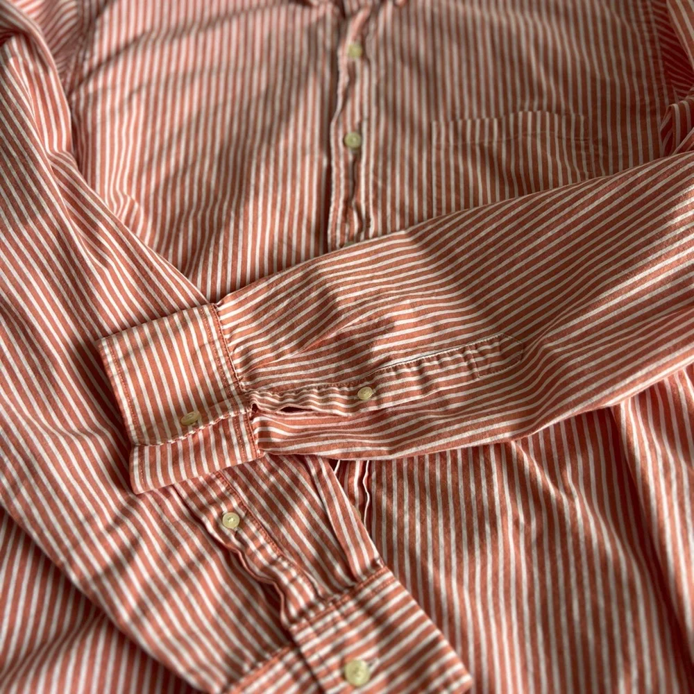 J.CREW Men’s Button Down Shirt Orange White Striped Long Sleeve Cotton Size M