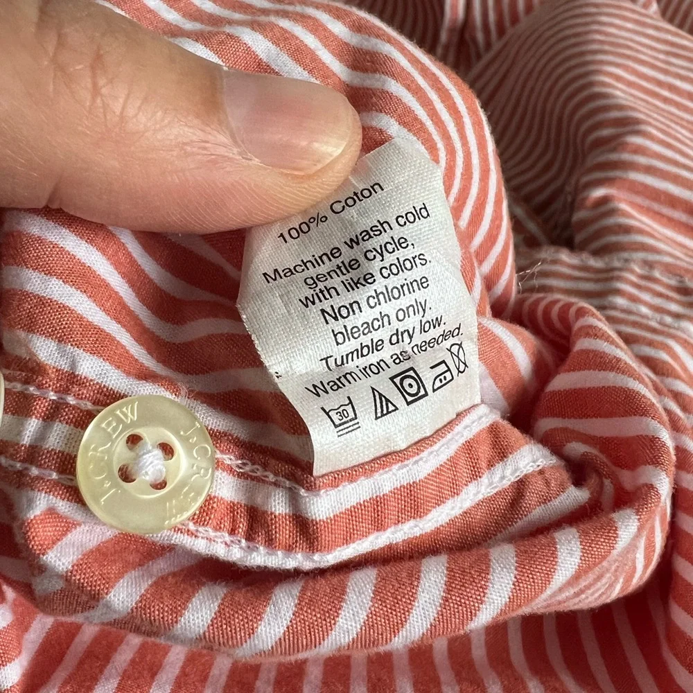 J.CREW Men’s Button Down Shirt Orange White Striped Long Sleeve Cotton Size M
