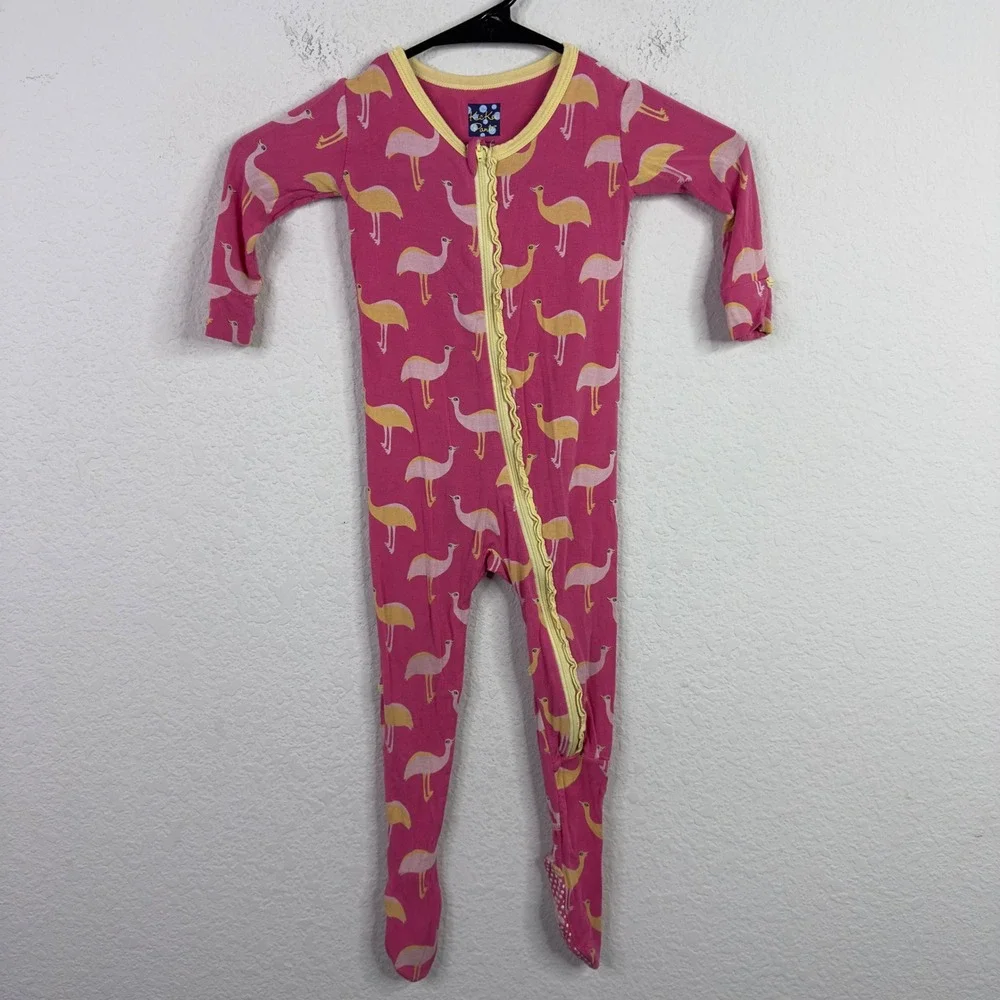 Kickee Pants 2PC Pajama Bundle 18-24M Bamboo Pink Dog Flamingo Sleeper Whimsical