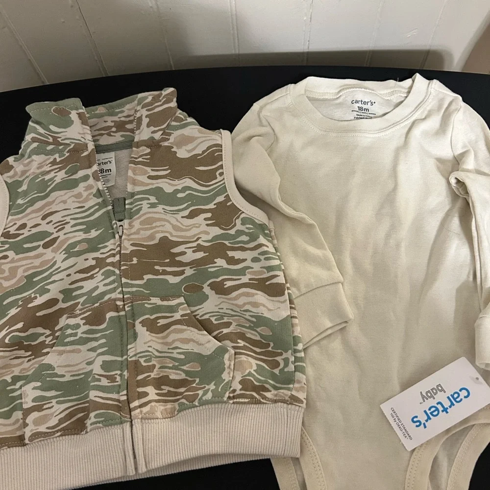 NWT  Carter's Camo Vest And Cream Long Sleeve Shirt Set/Size 18 Months