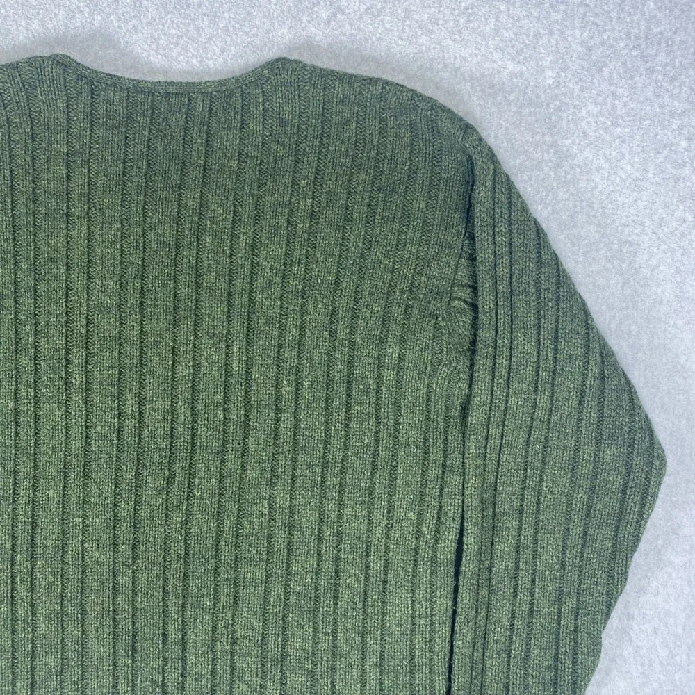 J. Crew V-Neck Sweater Mens Large Green Wool Ribbed Knit Long Sleeve Pullover