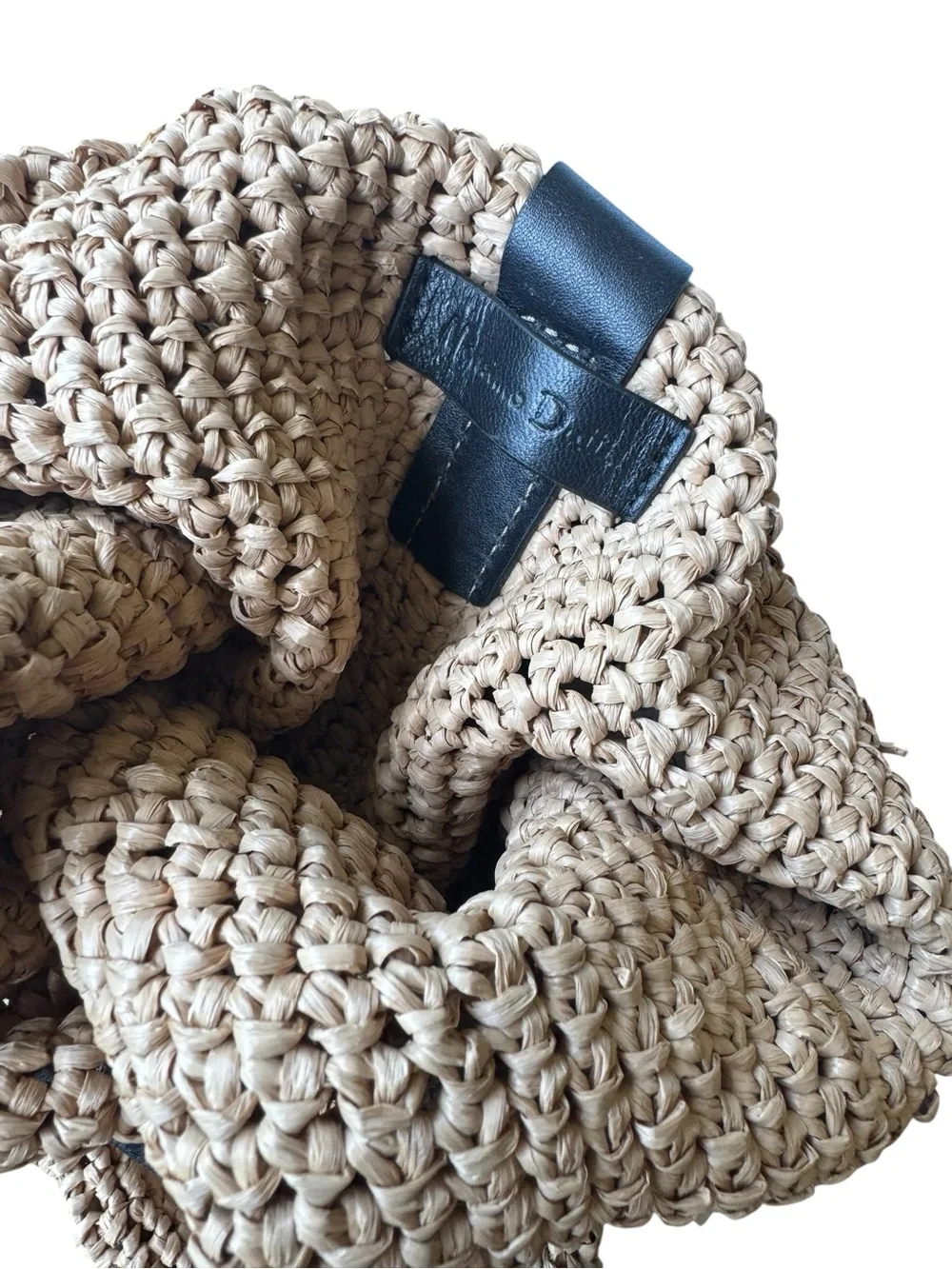 Massimo Dutti Tan Woven Drawstring Bucket Bag with Black Trim