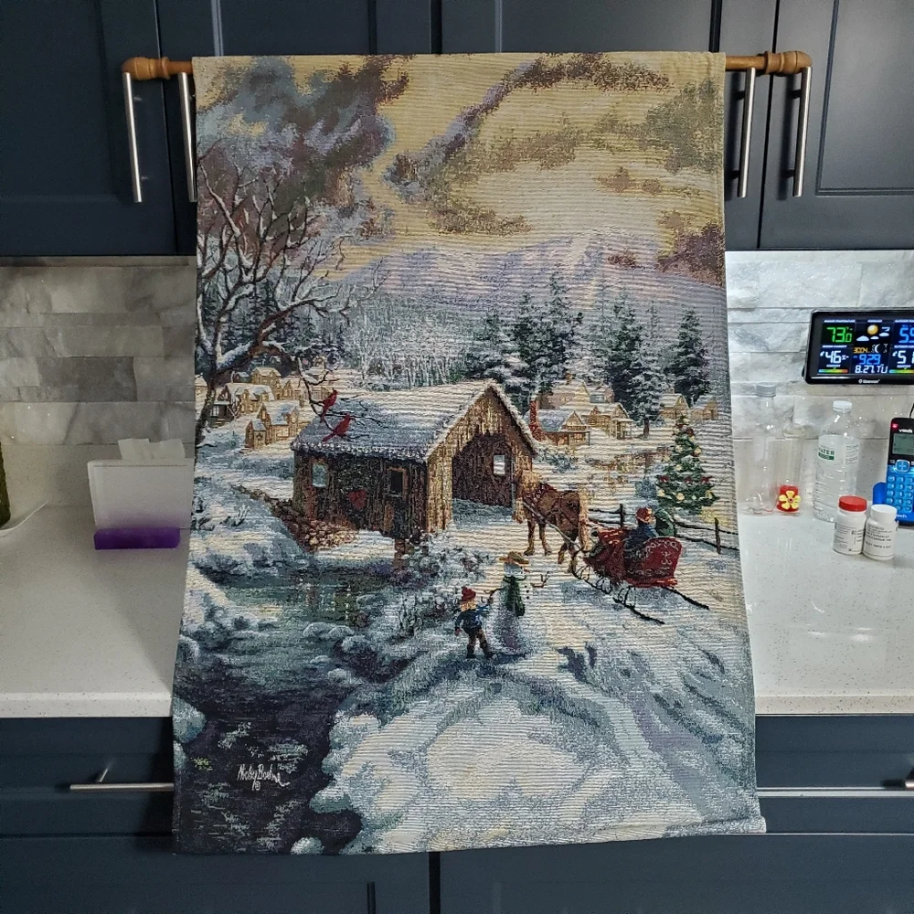 Nicky Boehme Woven Wall Tapestry COVERED BRIDGE Made In USA NWT 26