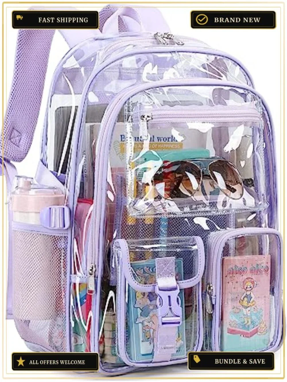 Large Clear Backpack PVC Heavy Duty Waterproof School Bookbag