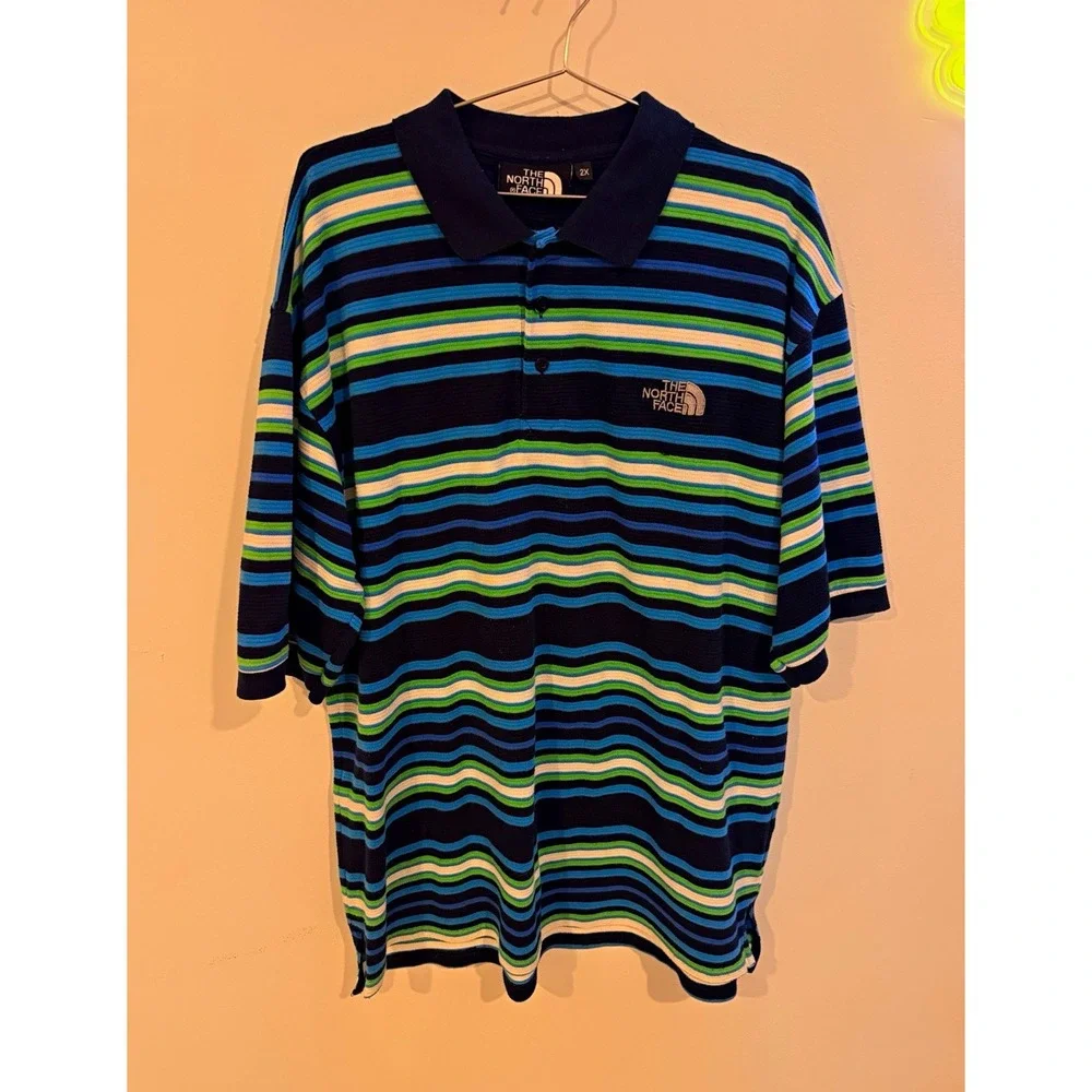 The North Face Men's Striped Short Sleeve Polo Shirt 2X Big & Tall Navy/Green