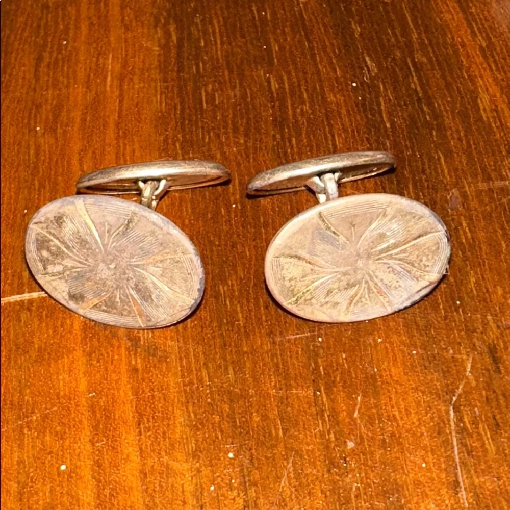 Vintage Etched Brass‎ Oval Cufflinks