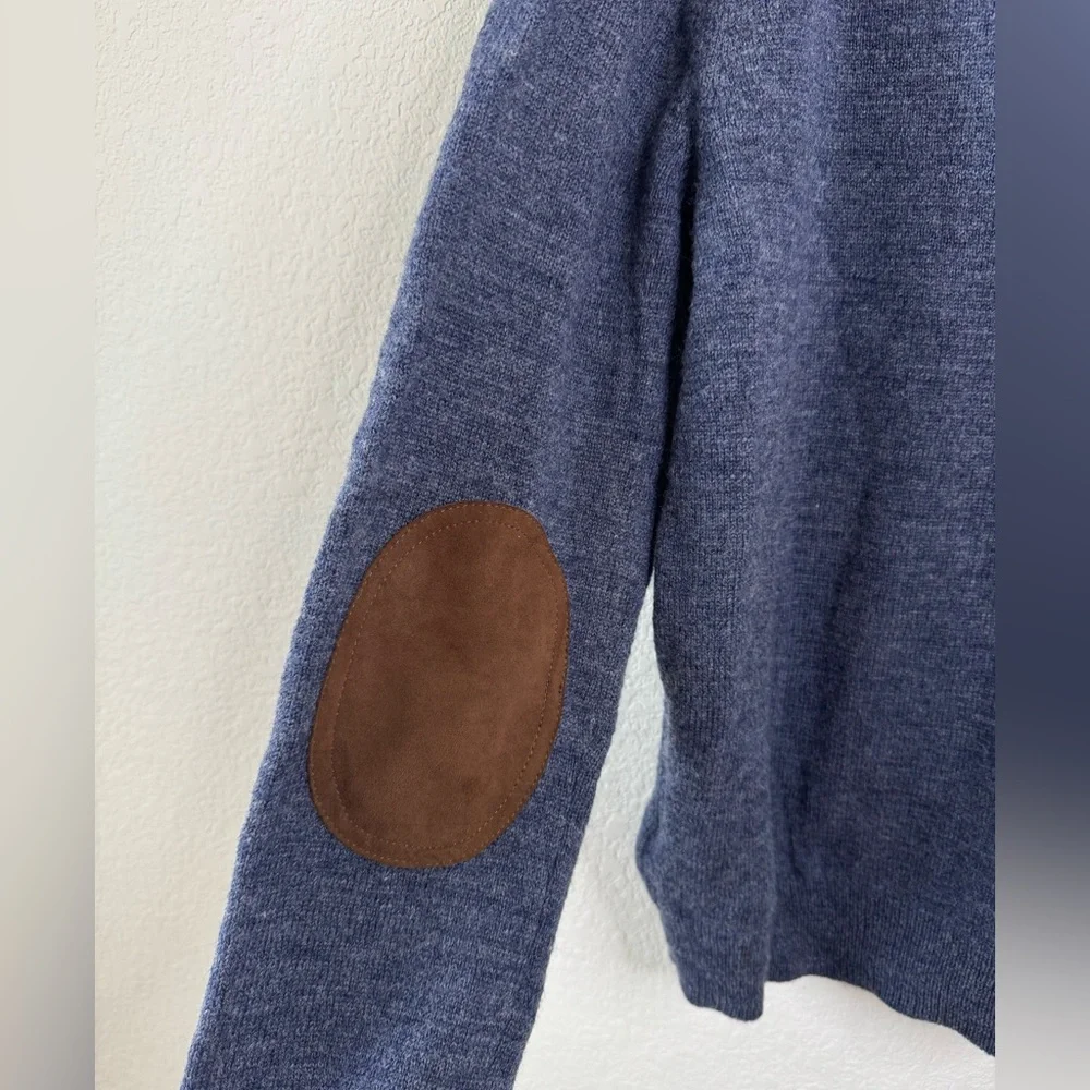 J.Crew Merino Wool V-Neck Sweater Men’s XL Grayish Blue Elbow Patches‎ Preppy