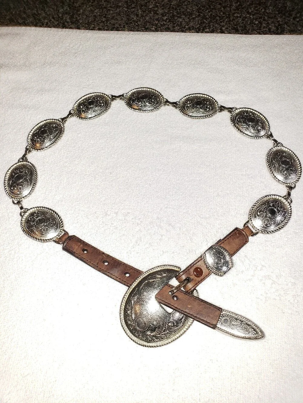 Tony Lama Silver Concho Western Leather Belt with Brown Straps