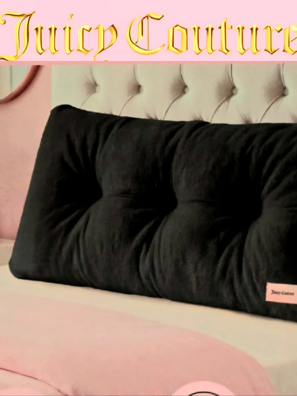 Juicy Couture Home Faux Fur Decorative Wedge Pillow- Black
