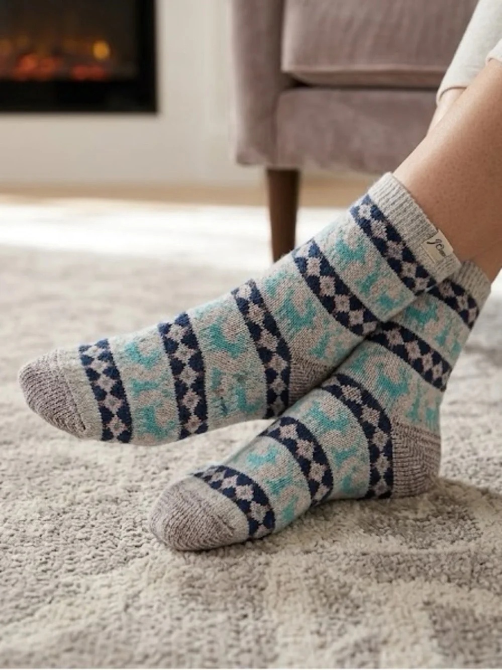 Reindeer Fair Isle Printed Crew Knit Socks