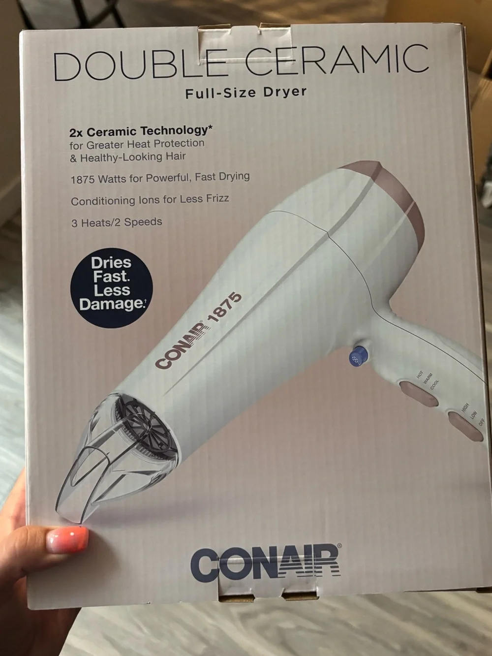 Double Ceramic Full-Size Hair Dryer - White