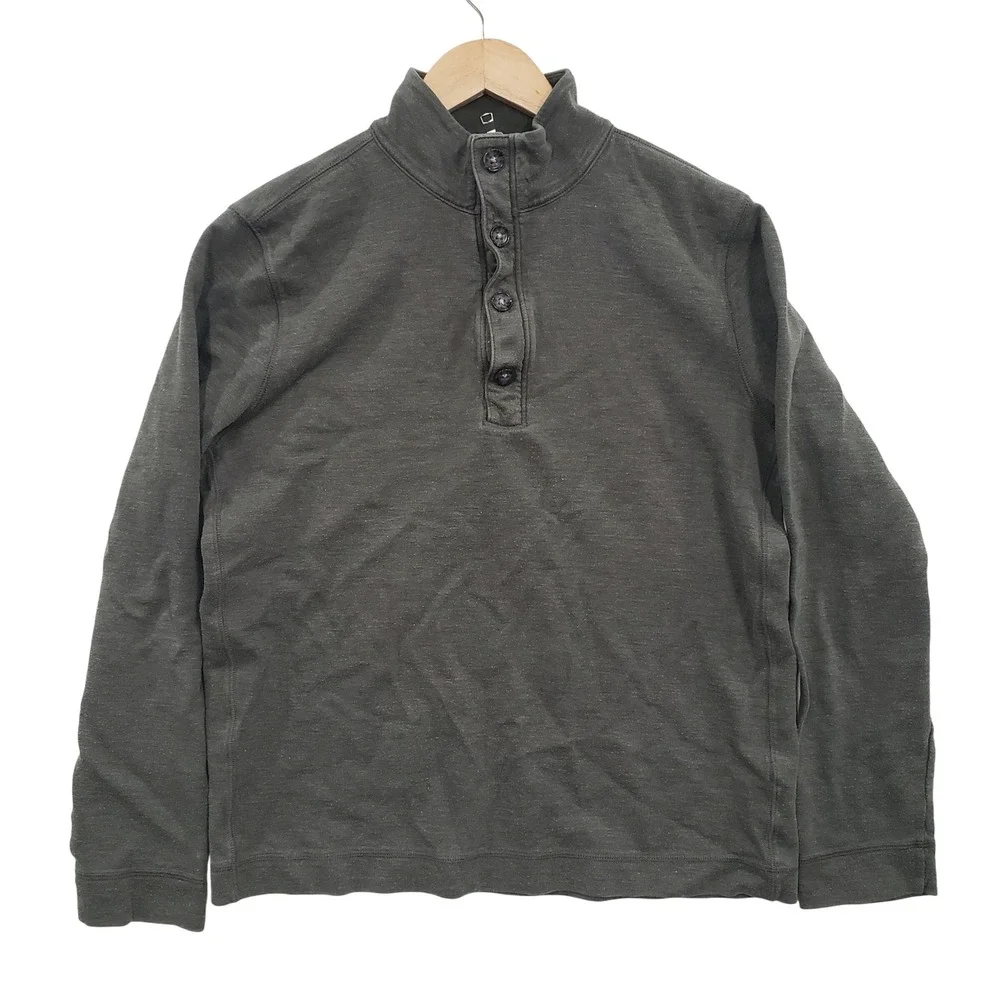 Banana Republic Mens Dark Gray Mock Neck Snap Pullover Sweater‎ Size L Classic