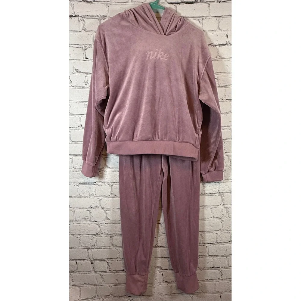 Nike‎ Velour Tracksuit Set Hoodie and Joggers Loungewear Matching Set Girls XL