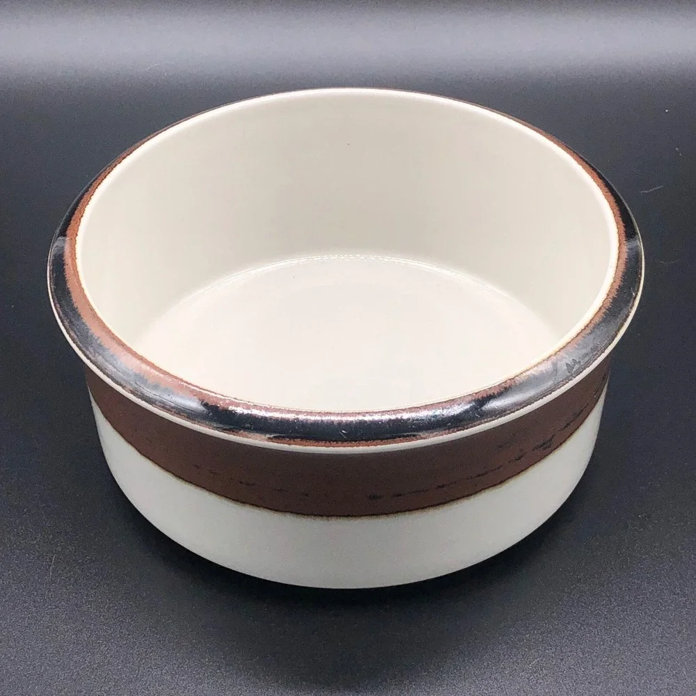 Arabia Finland Karelia Stoneware Serving Bowl Brown Cream Stripe 7.5