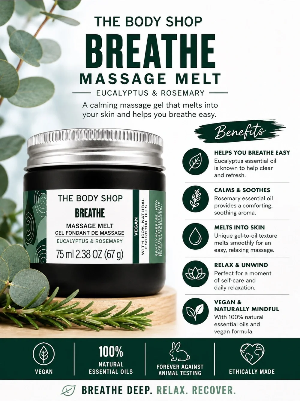 The Body Shop Breathe Massage Melt Eucalyptus Rosemary