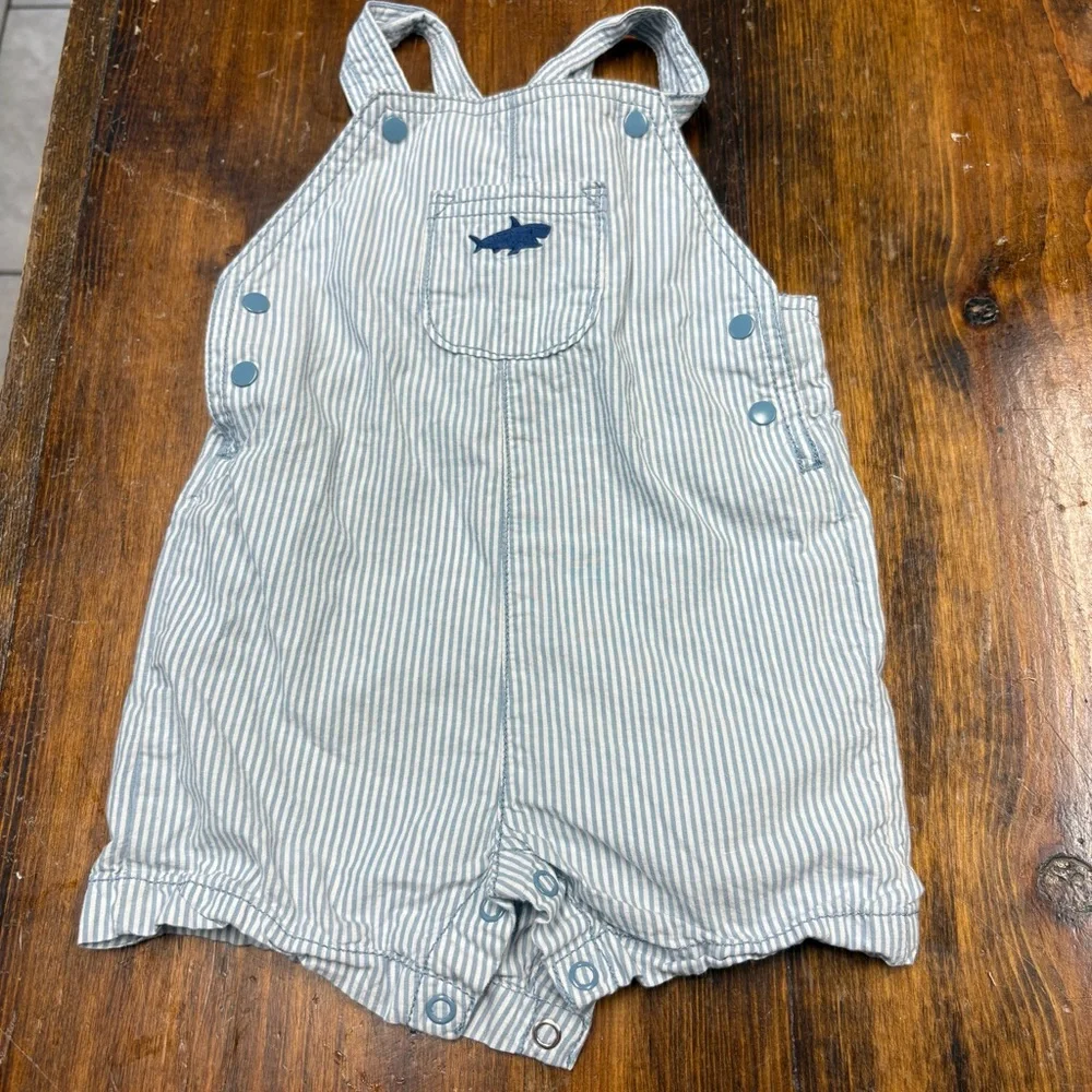 Carters Blue And White Stripe Shark Romper Size 9 Months‎