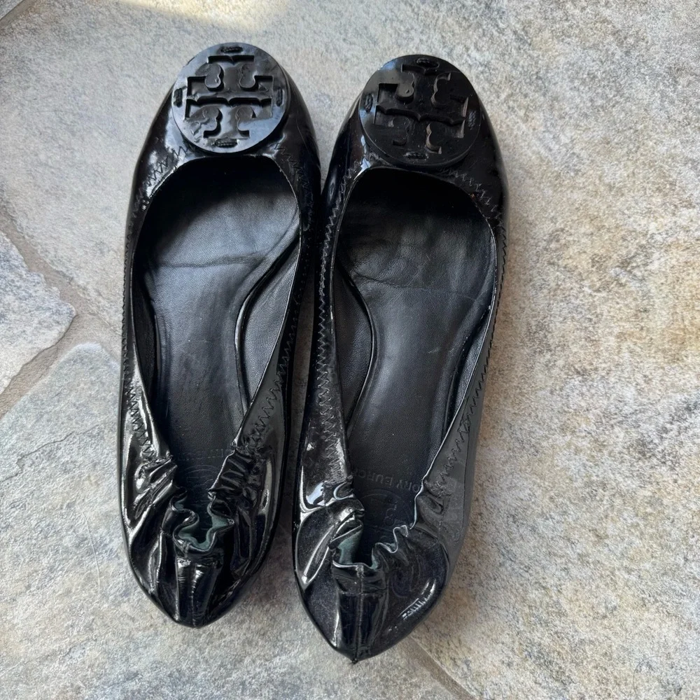 Tory Burch REVA Black Patent Leather Ballet Flats Size 6‎