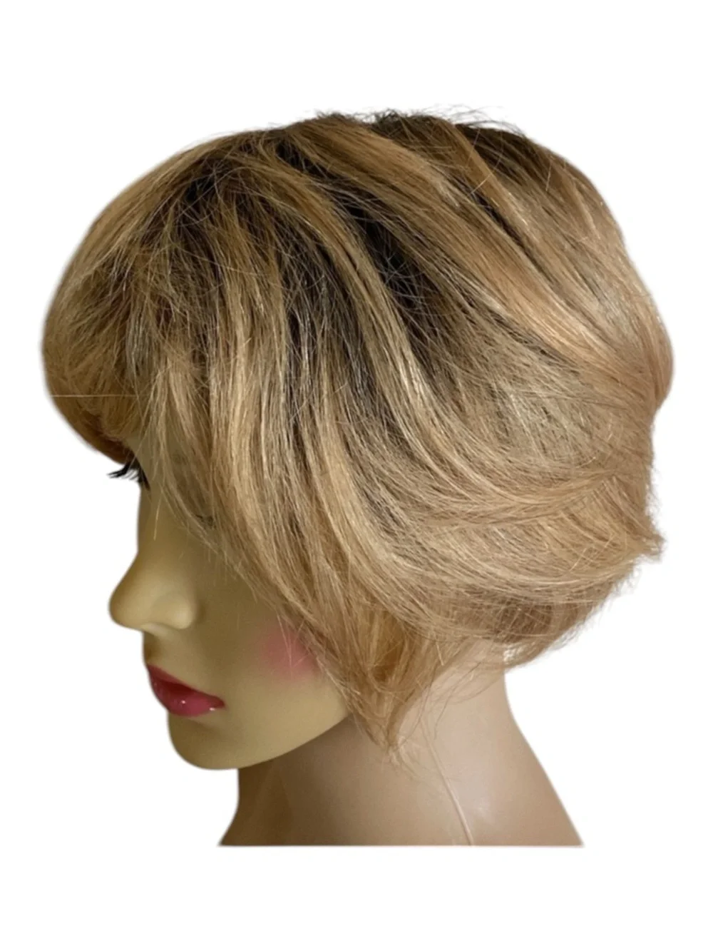 Honey Blonde Tapered Pixie Bob Dark Roots Synthetic Wig Feminine One Size Chic