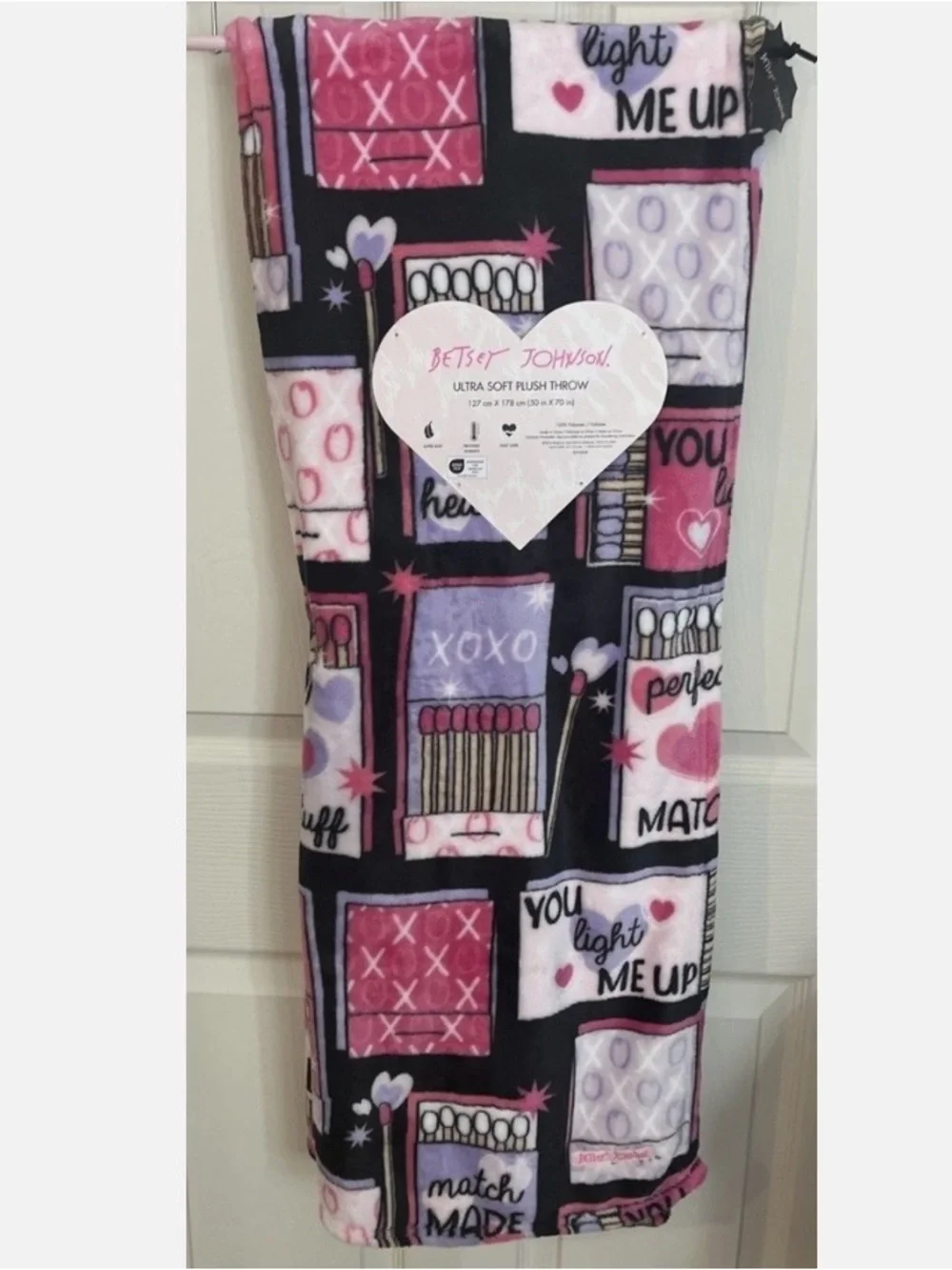 Betsey Johnson - Throw Blanket - You Light me Up, Perfect Match, Made in Heaven