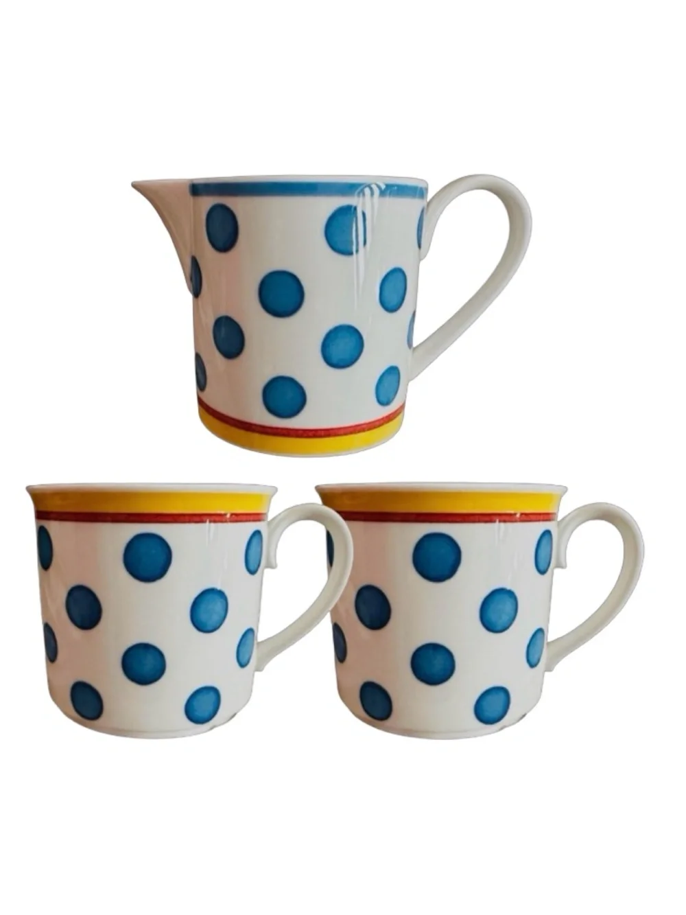 VLLEROY & BOCH Twist Anna Cup & Creamer (lot of 3) Fine China Polka Dots