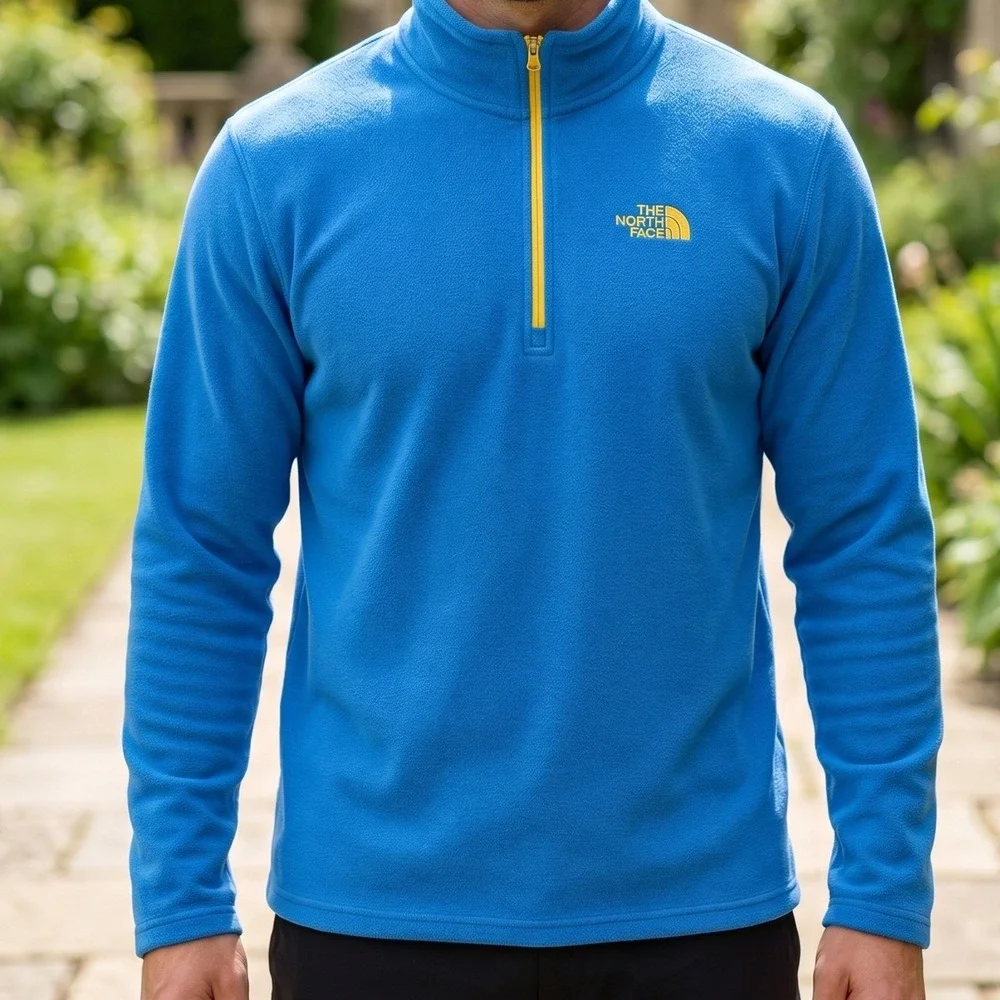 The North Face TKA 100 Fleece Pullover Mens Blue Quarter‎ Zip Mock Neck Jacket