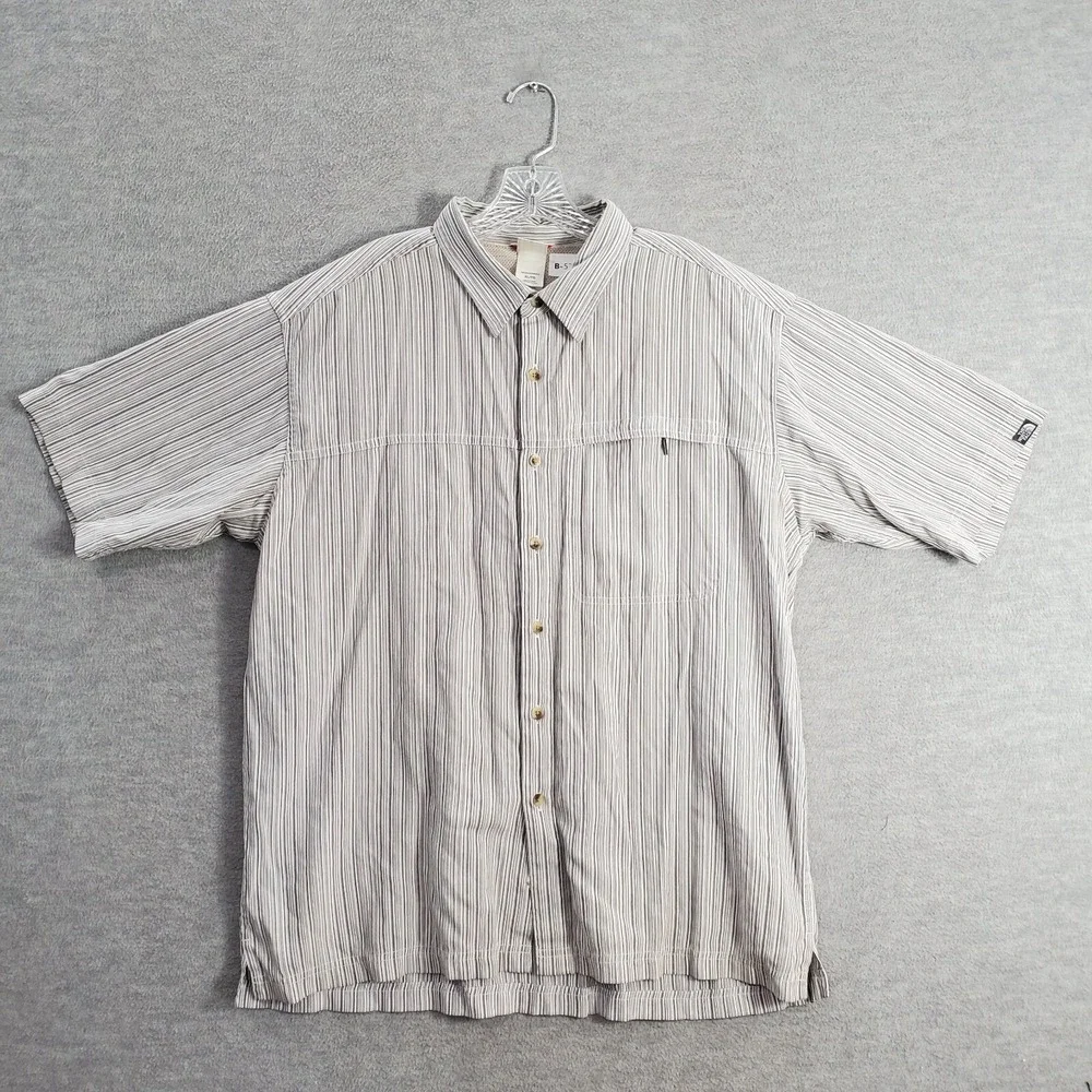 The North Face Men Button Up Shirt XL Gray Striped Mesh Zip Pocket Hiking Collar