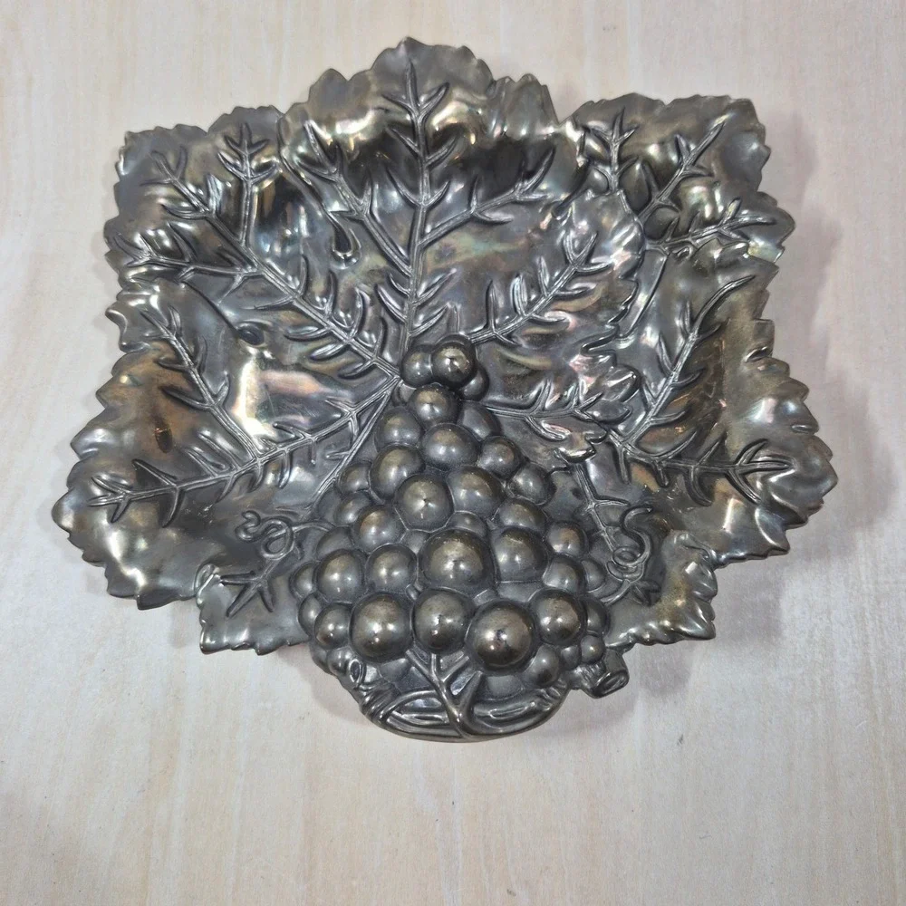 Godinger Silver Art Co Grape Leaf Trinket Dish‎ Candy Bowl Catchall