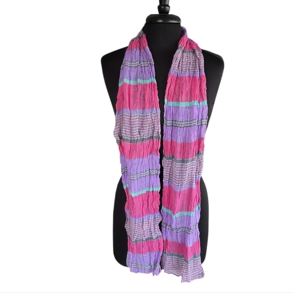 Vintage Y2K Feminine Long Scarf Powder Brand Pink and Purple Striped Silk Cotton