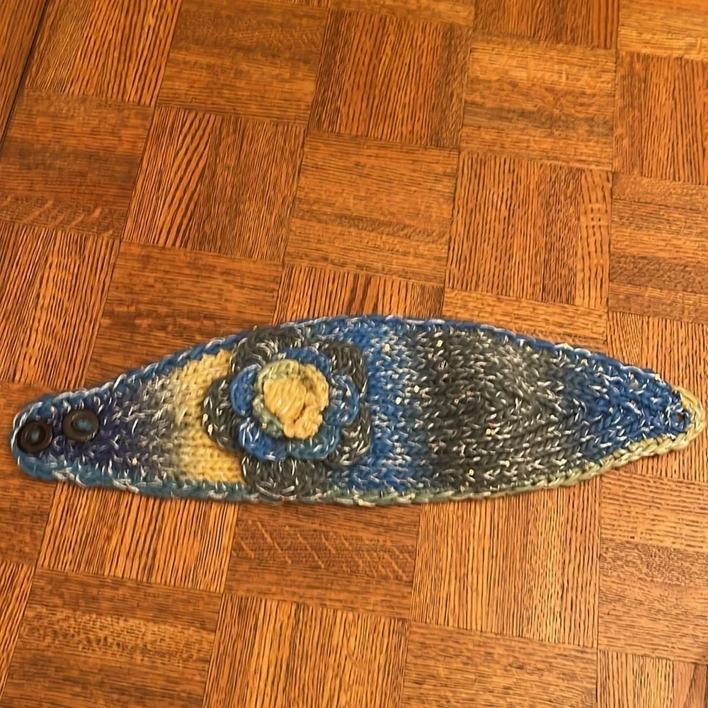 Multicolor Hand  Knit Headband with Flower
