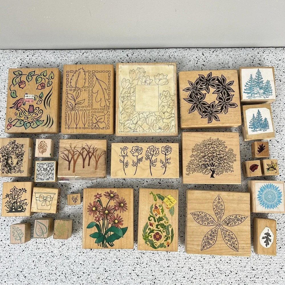 Vintage Rubber Stamp Lot 26 Pc Flowers‎ Trees Leaves Floral Crafting Paper Art