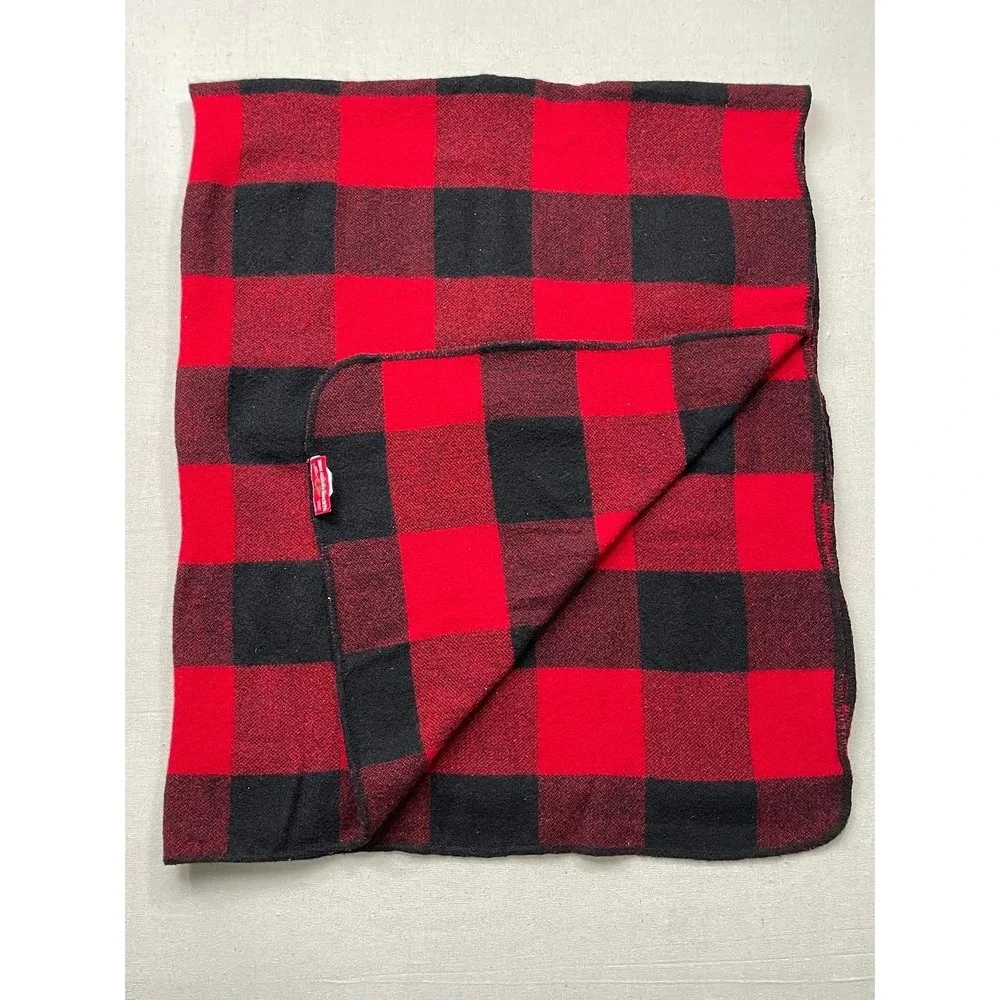 Marlboro Country Store Throw Blanket Red Black Buffalo Plaid Wool Cabin Decor