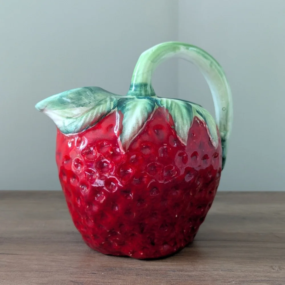 Strawberry Hand Painted Italian Ceramic Glazed Pitcher