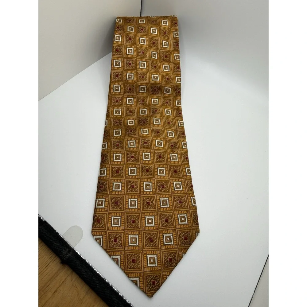 Vintage Robert Talbott XL Silk Tie NOS Gold Geometric Hand Sewn USA 64