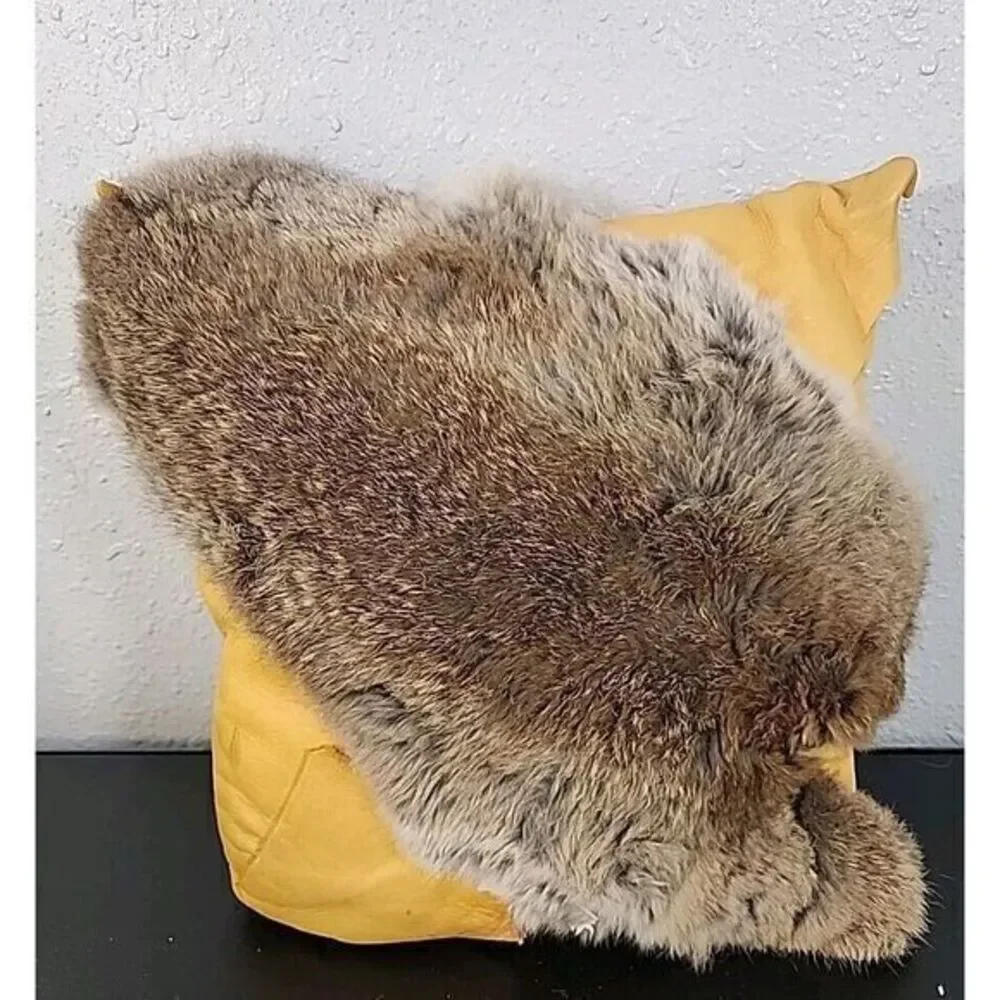 Buckskin (Genuine) Leather With Rabbit Fu Handmade One Of A Kind  Natural, 16x16