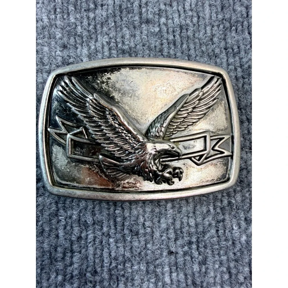 Vintage Soaring‎ Eagle Silver Tone Belt Buckle Western Americana Patriotic 90s