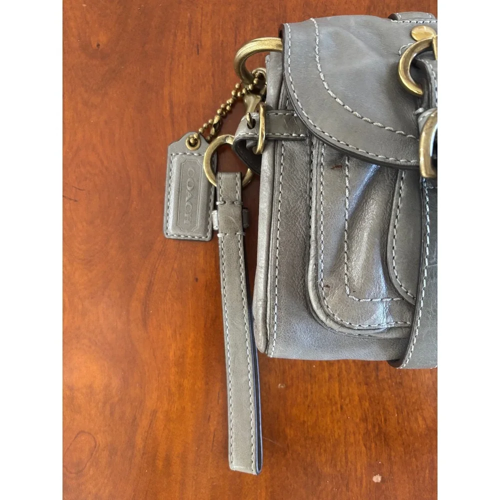 Coach Parker Grey‎ Leather Wristlet Clutch Bag E0893-12707 Vintage Y2K Brass