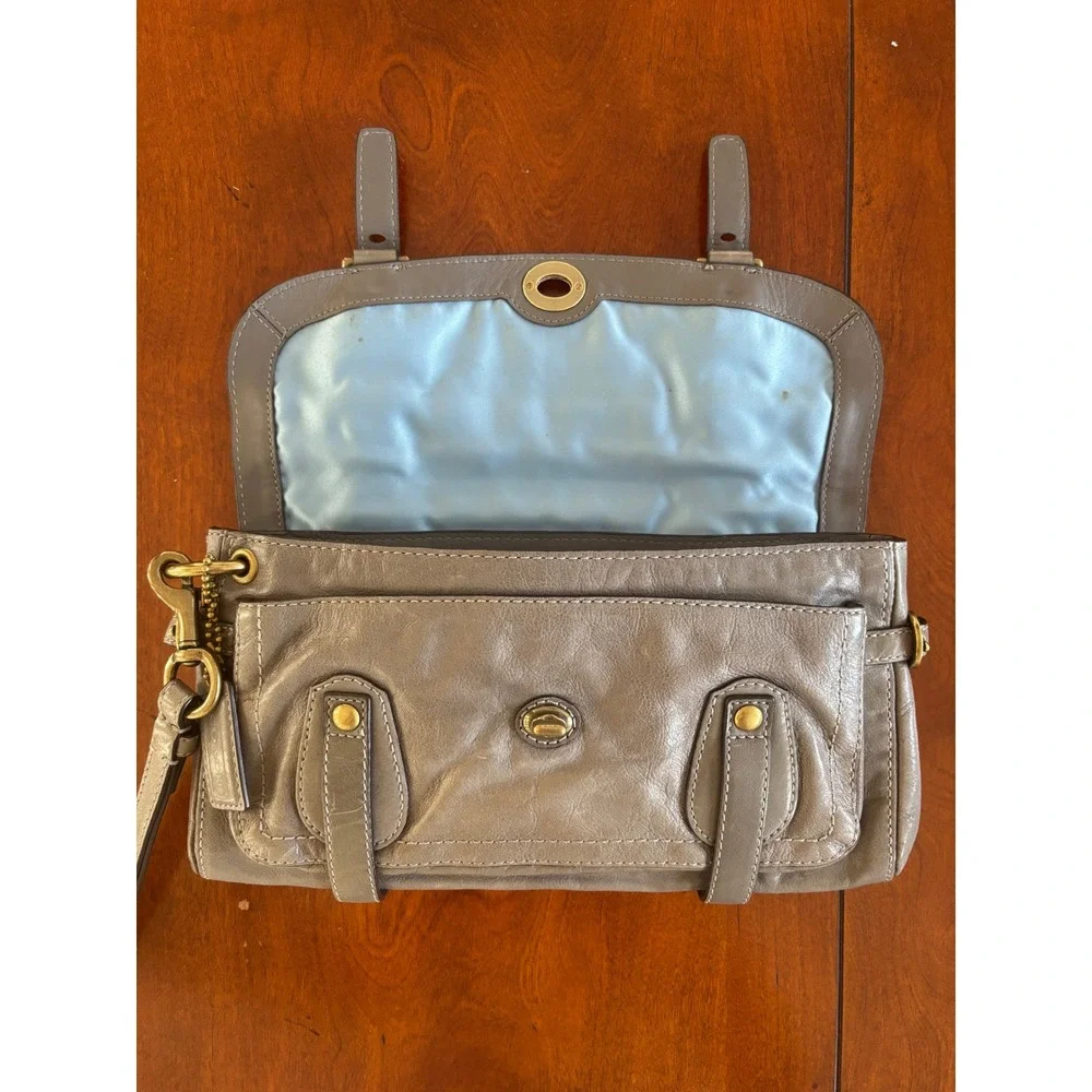 Coach Parker Grey‎ Leather Wristlet Clutch Bag E0893-12707 Vintage Y2K Brass