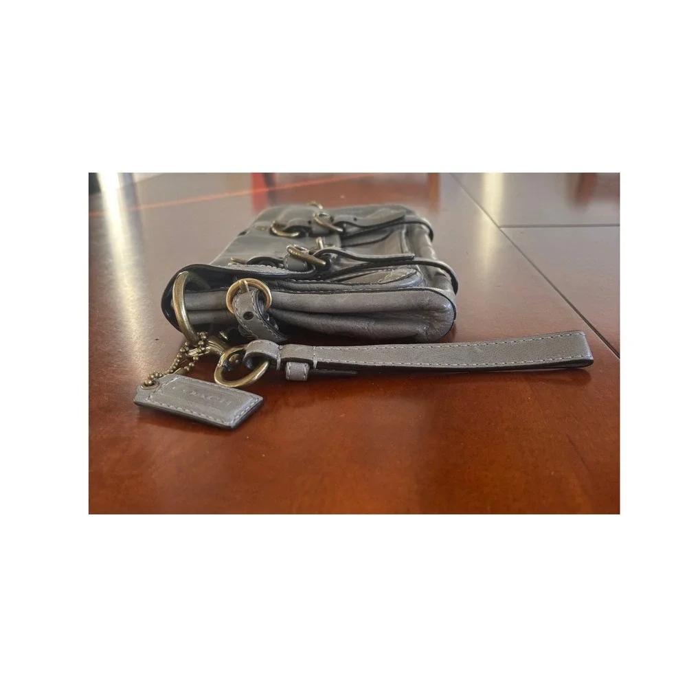 Coach Parker Grey‎ Leather Wristlet Clutch Bag E0893-12707 Vintage Y2K Brass