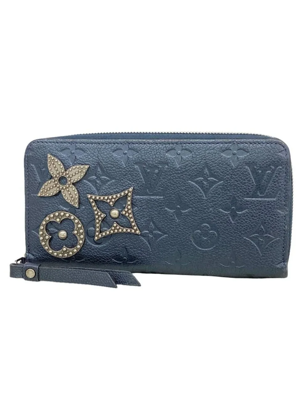 Louis Vuitton Wallet Monogram Empreinte Flower Studs Zippy Marine Metal