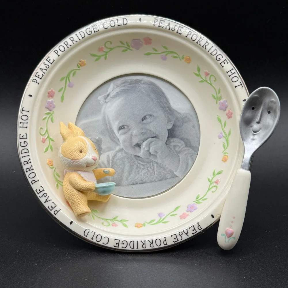 Hallmark Keepsake Baby Picture Frame Pease Porridge Hot Cold Bunny Spoon Nursery