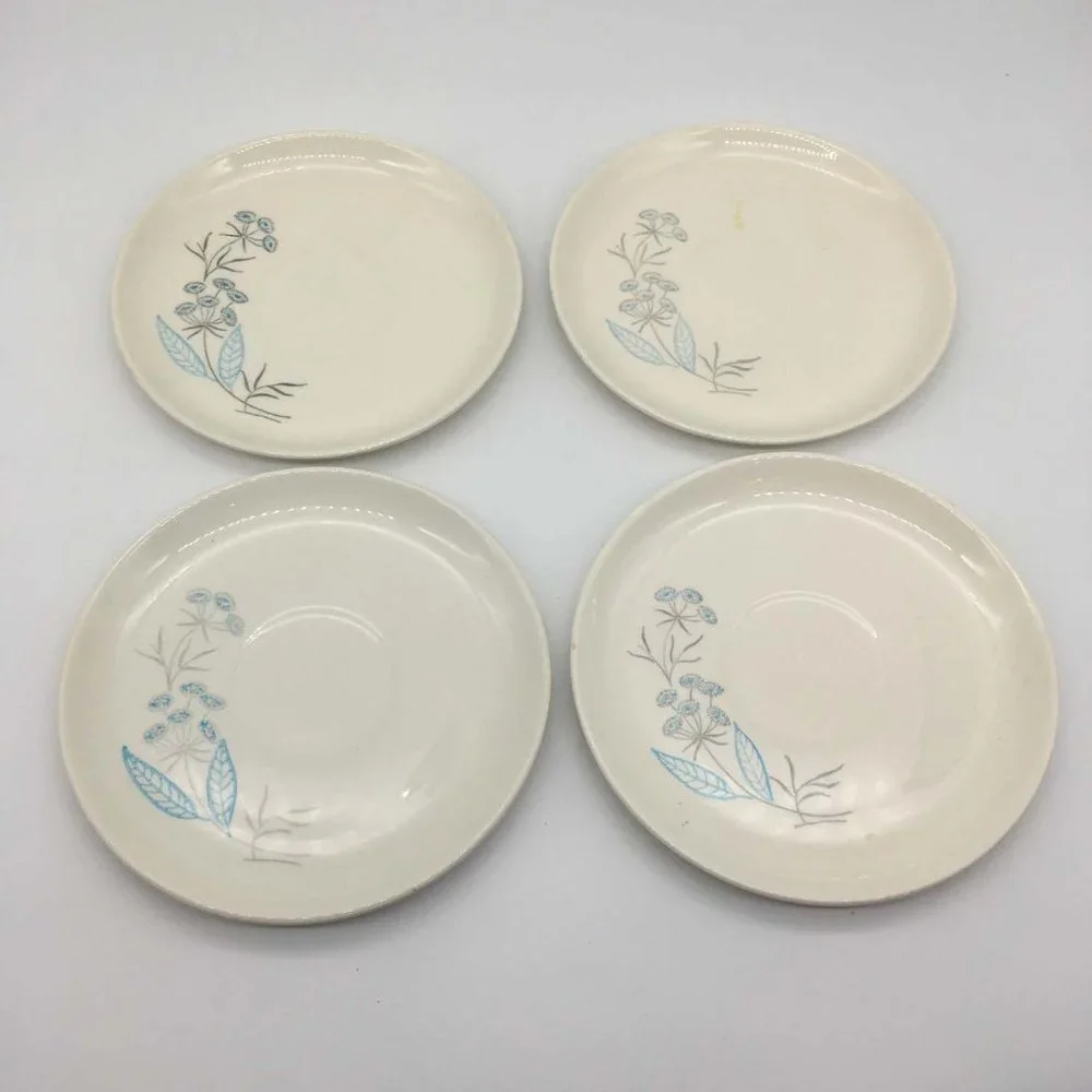 Royal Stetson Royal Maytime set of 4 Saucers,‎ no cups, Blue Floral, Mid Century
