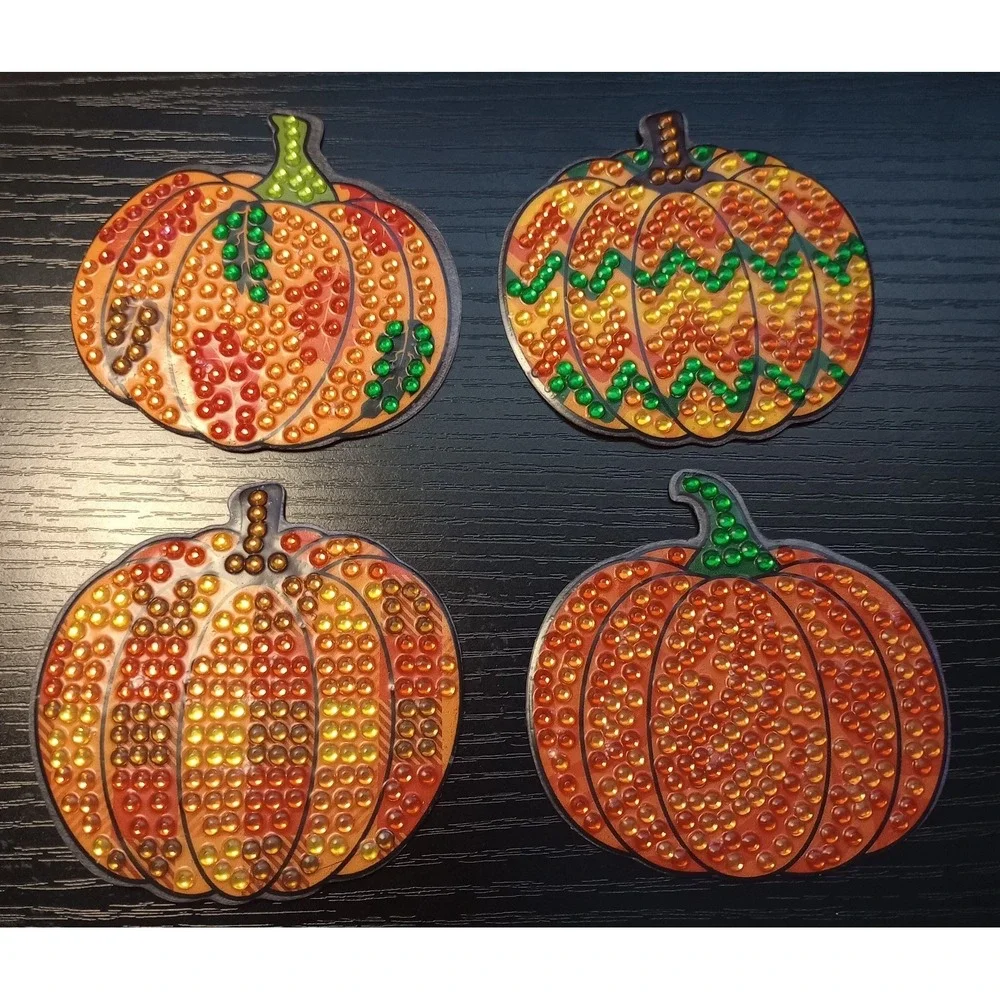 Set Of 4 Diamond Painted Fall‎ Halloween Pumpkin Magnets