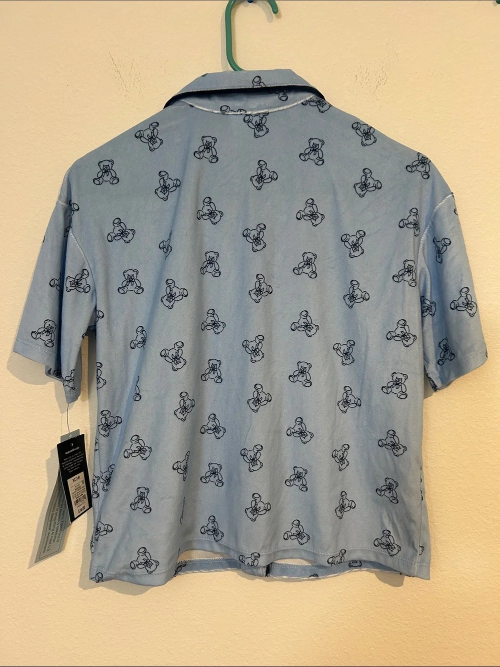 art class Light Blue Short-Sleeve Pajama Top with Black Piping