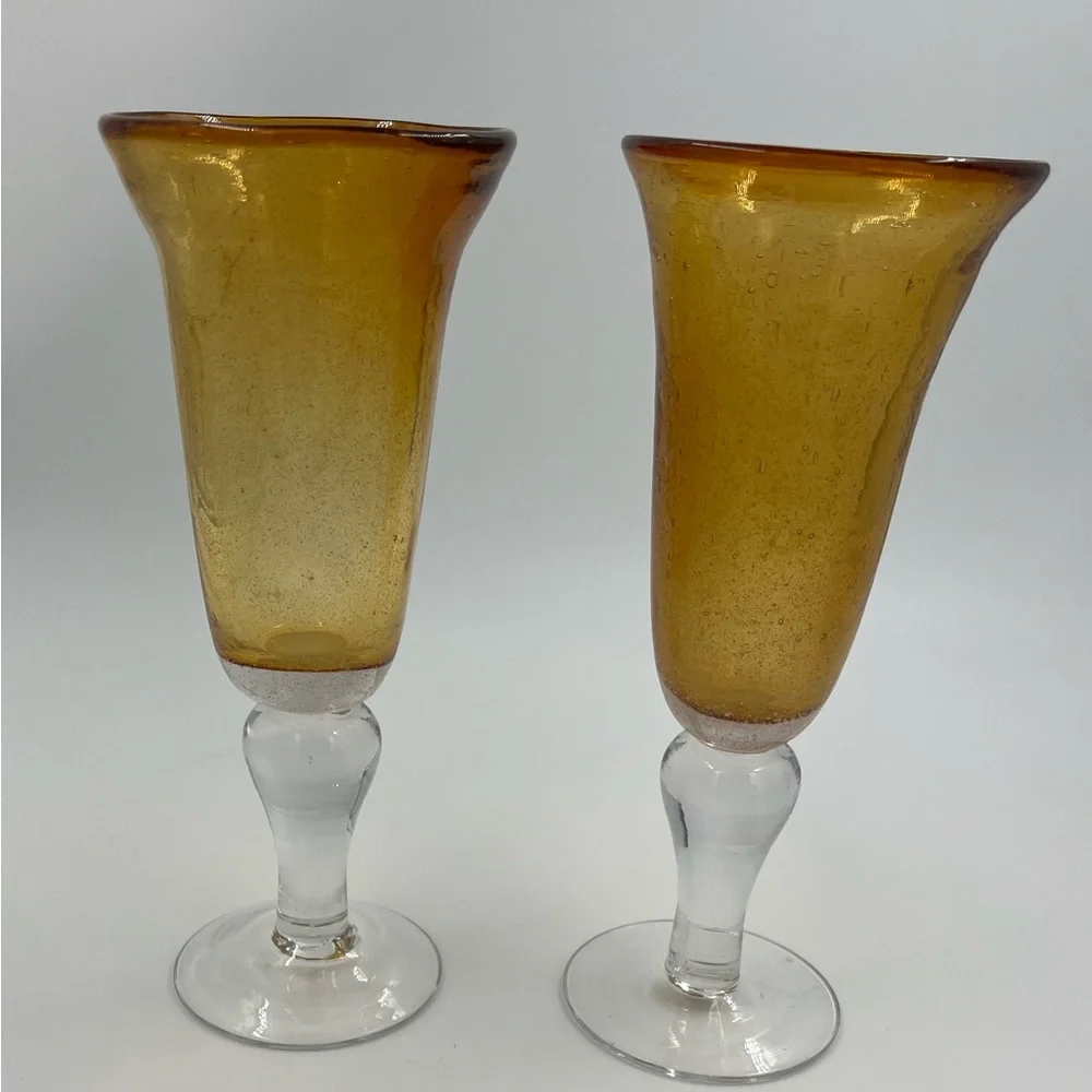 Artland Iris Amber Bubble Glass Fluted Champagne Glasses 8.5