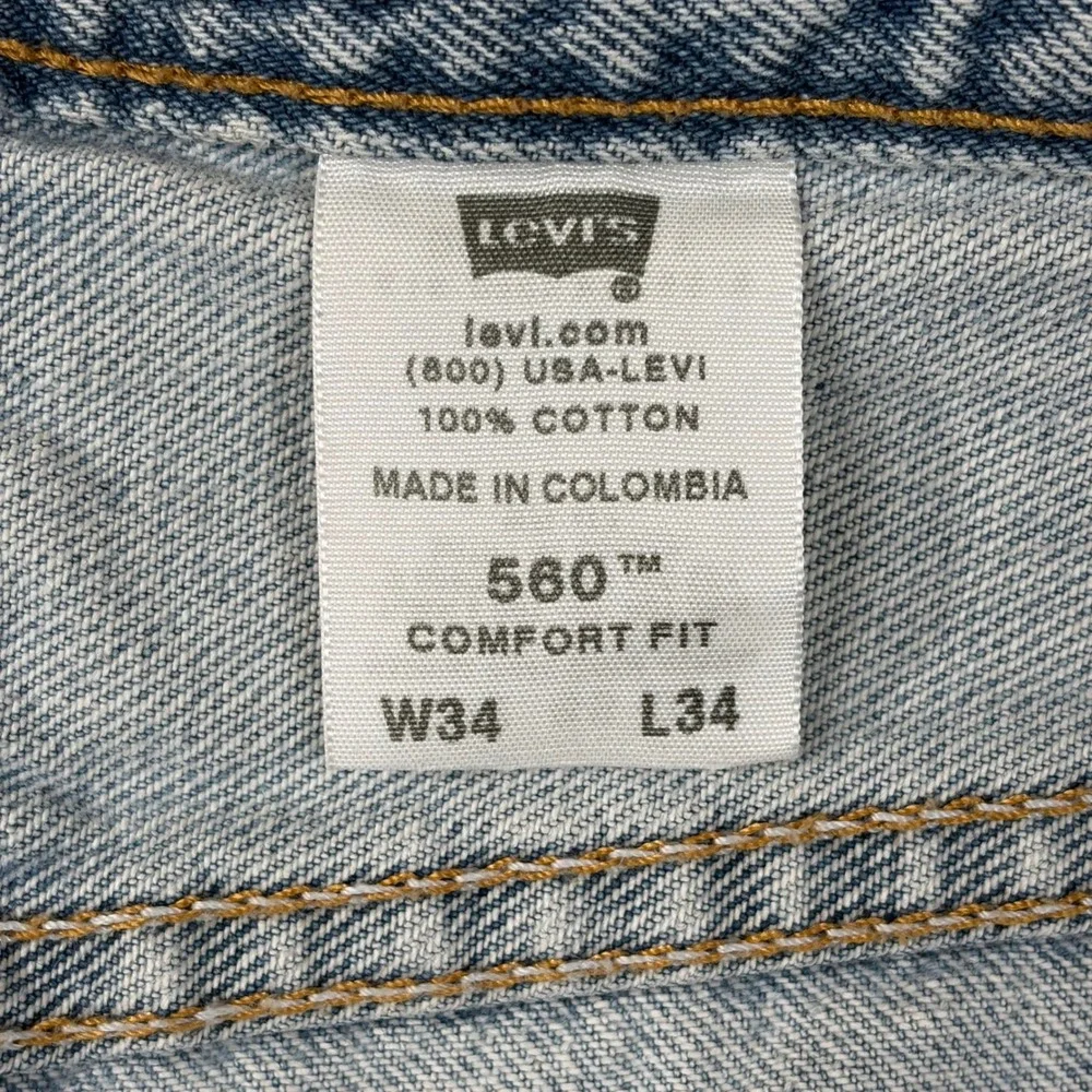 Levis 560 Comfort Fit Jeans 34x34 Light Wash‎ Blue Denim Tapered Leg 005604891